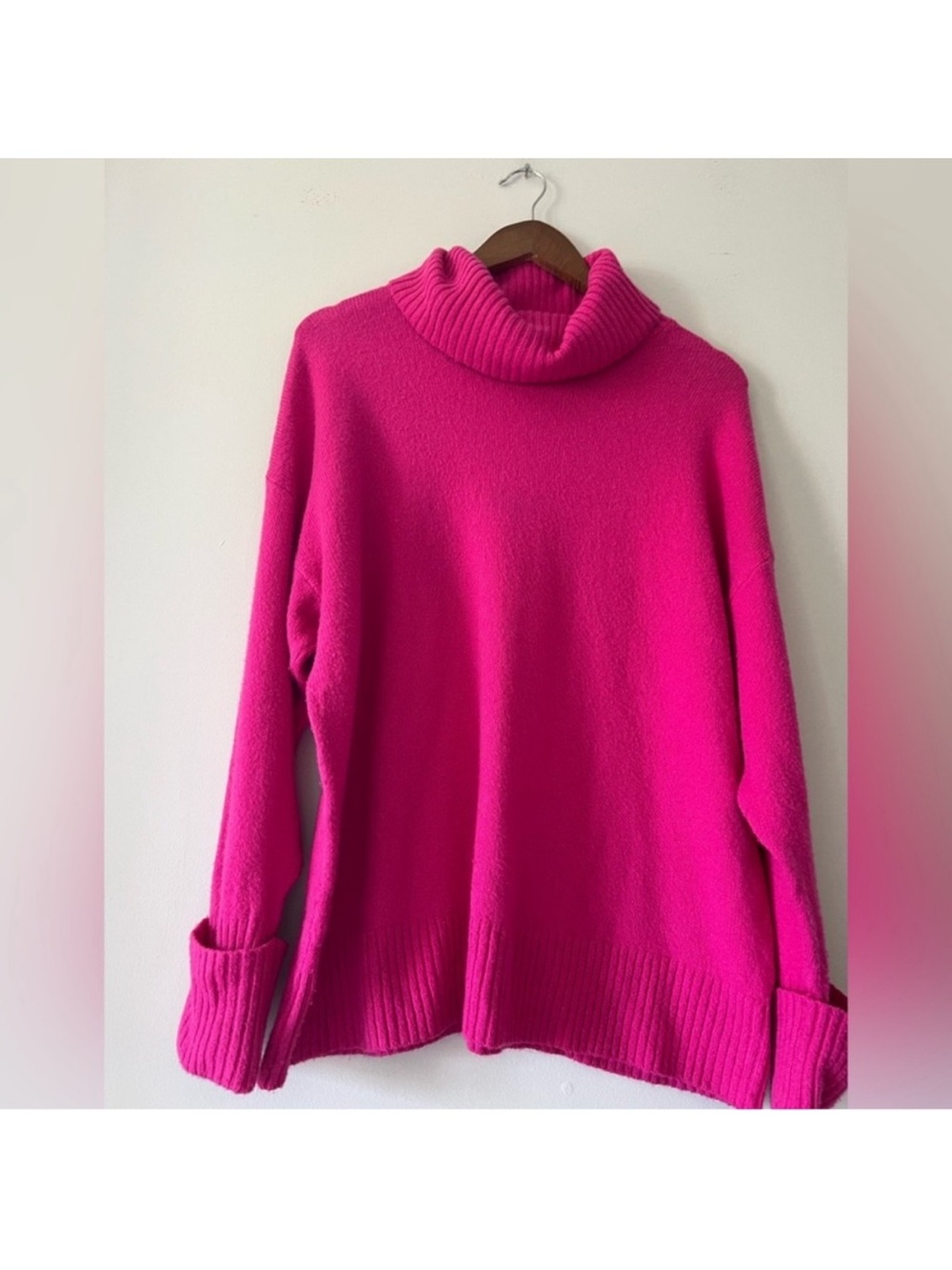 Old Navy Cozy Hot Pink Turtleneck Sweater Oversized Tunic Size Large Petite - Picture 6 of 12